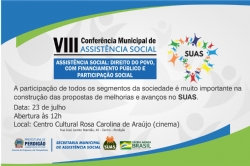 VIII Conferência da Assistência Social acontece na próxima terça-feira (23)