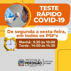 TESTES RÁPIDOS DE COVID DISPONÍVEIS NOS PSF’S